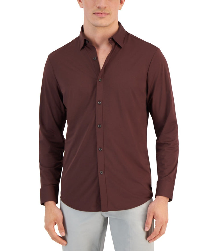 Translation missing: en.Alfani Men's Alfatech Yarn-Dyed Long Sleeve Performance Shirt Maroon - 2XL