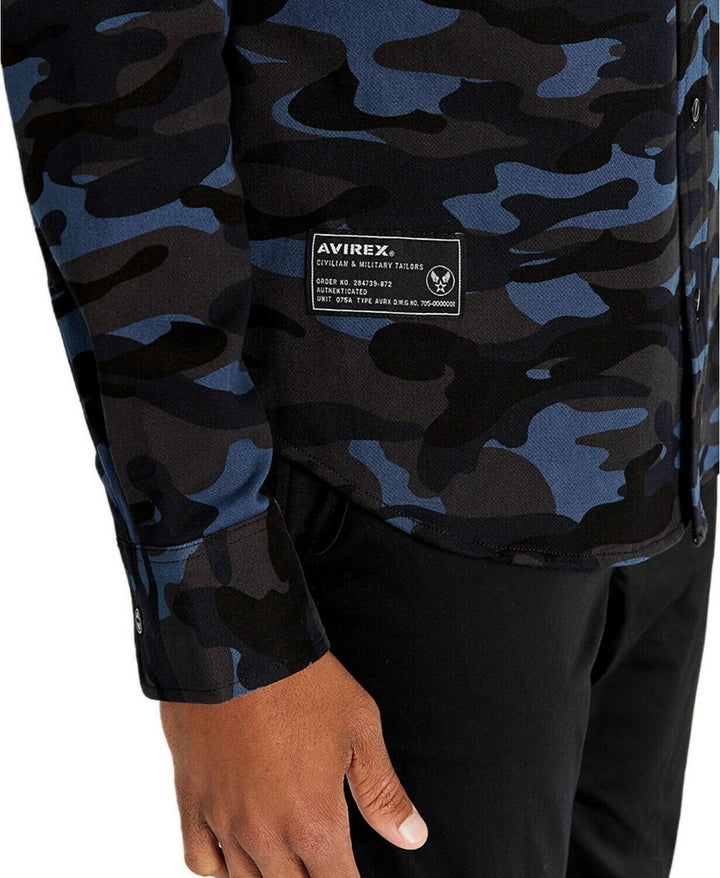 Translation missing: en.Avirex Men's Navy Camo Officer Woven Camo Shirt-Size Small