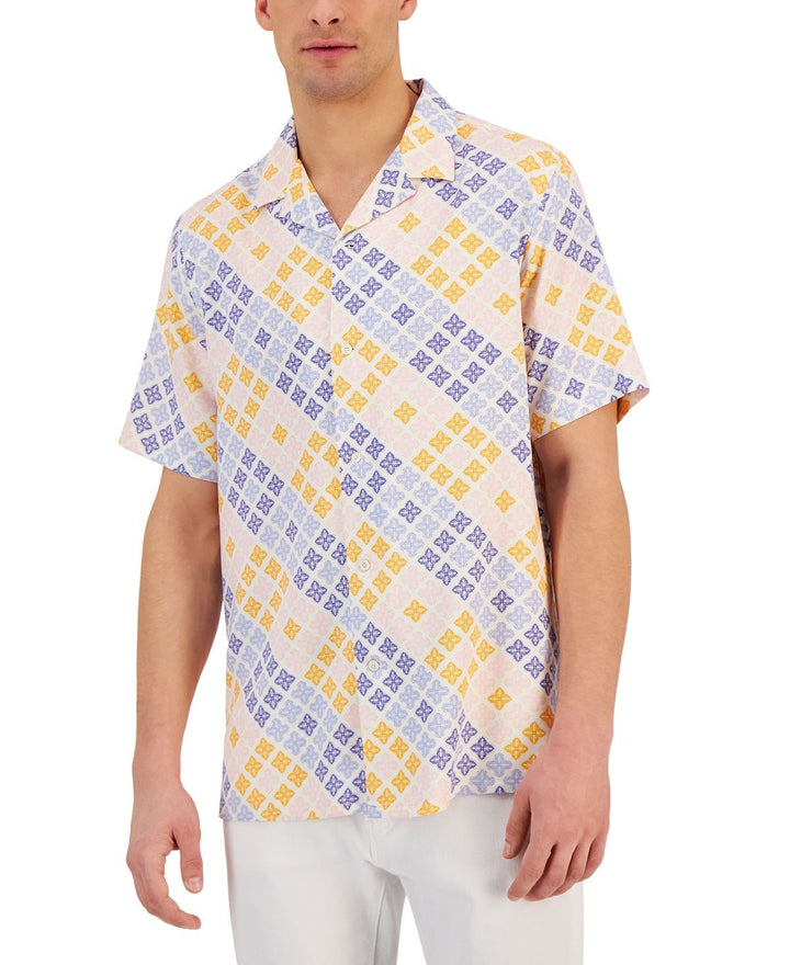 Translation missing: en.Club Room Men's Short-Sleeve Elevated Wick Leaf Medallion Shirt Multicolor-Small