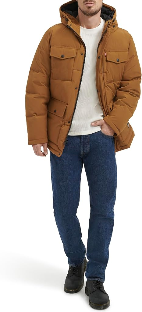 Translation missing: en.Levi's Men's Quilted Four Pocket Parka Hoody Jacket - Worker Brown-2XL