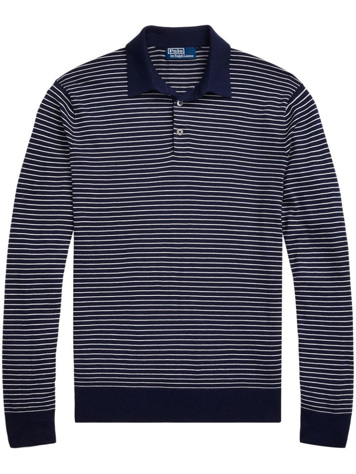 Translation missing: en.Polo Ralph Lauren Men's Cotton Stripe Regular Fit Polo Collar Sweater Navy-Large