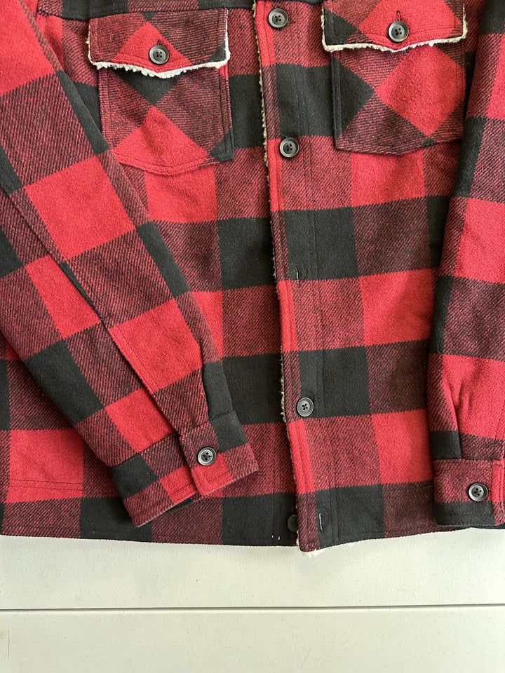 Translation missing: en.Hedge Men's Sherpa Lined Plaid 25V9 Woven Jacket Red Plaid- Size Medium