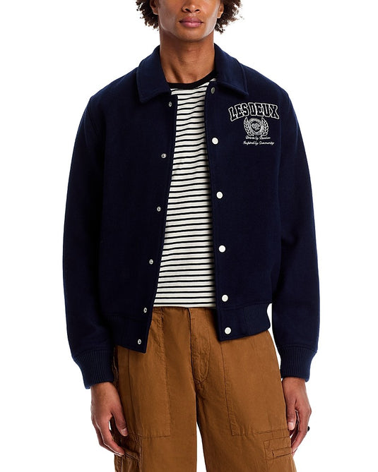 Translation missing: en.Les Deux University Varsity Jacket Dk Navy Ivory Size XL Wool Blend Men Reg Fit