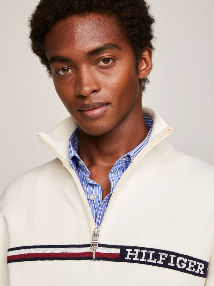 Translation missing: en.Tommy Hilfiger Men's Stripe Quarter-Zip Sweater - Calico Tan-2XL