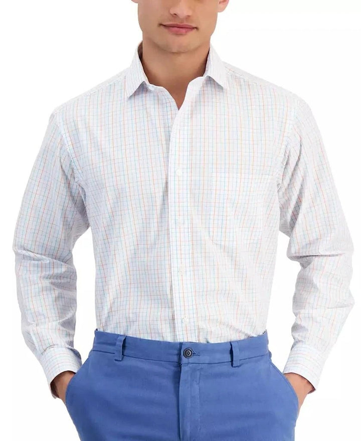 Translation missing: en.Club Room Dress Shirt Men's 17.5 32/33 Orange Aqua Regular-Fit Letto Plaid