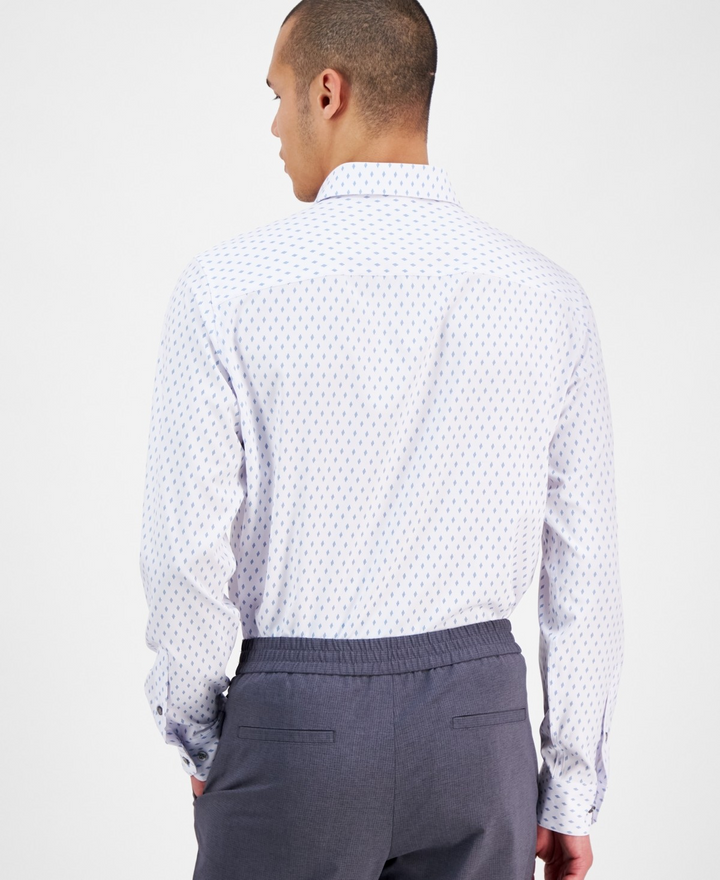 Translation missing: en.Alfani Mens Slim Fit  Dress Shirt Dash Diamond Print Shirt White Blue-15-15.5 34