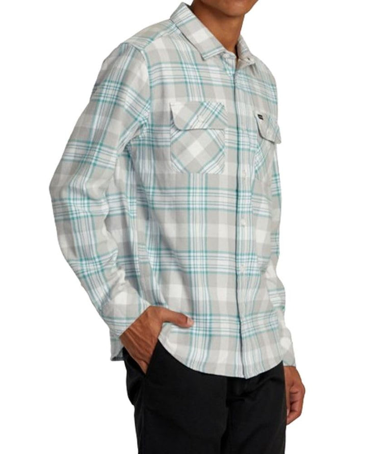Translation missing: en.RVCA Mens Woven Button Front Shirt That'll Work Flannel Silver Bleach Small