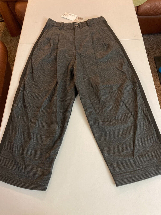 Translation missing: en.ZUCCa 7 GROSGRAIN COMBINATION Drop Crotch Cropped Pleated Trousers Grey-Small