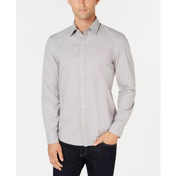 Translation missing: en.Michael Kors Men's Stretch Button-Front Shirt - Alloy Grey-Medium 15-15.5