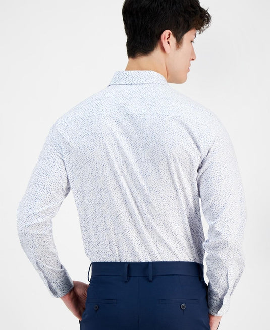 Translation missing: en.Alfani Men's Slim-Fit Dash-Print Dress Shirt White Cobalt-16-16.5 34/35