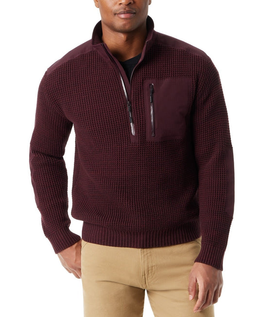 Translation missing: en.Bass Outdoor Sweater Men's Small Burgundy Quarter-Zip Long Sleeve Pullover Patch