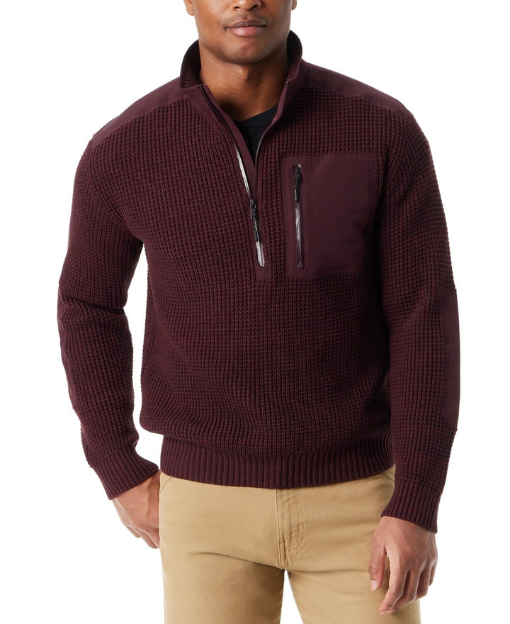 Translation missing: en.Bass Outdoor Sweater Men's Small Burgundy Quarter-Zip Long Sleeve Pullover Patch
