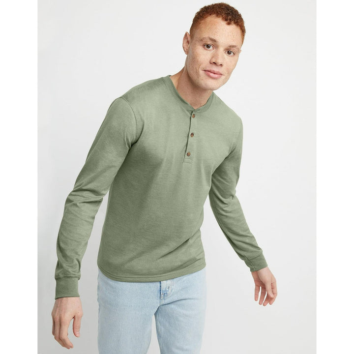 Translation missing: en.Hanes Originals Men's Cotton Long Sleeve Henley T-shirt Light Green-Large