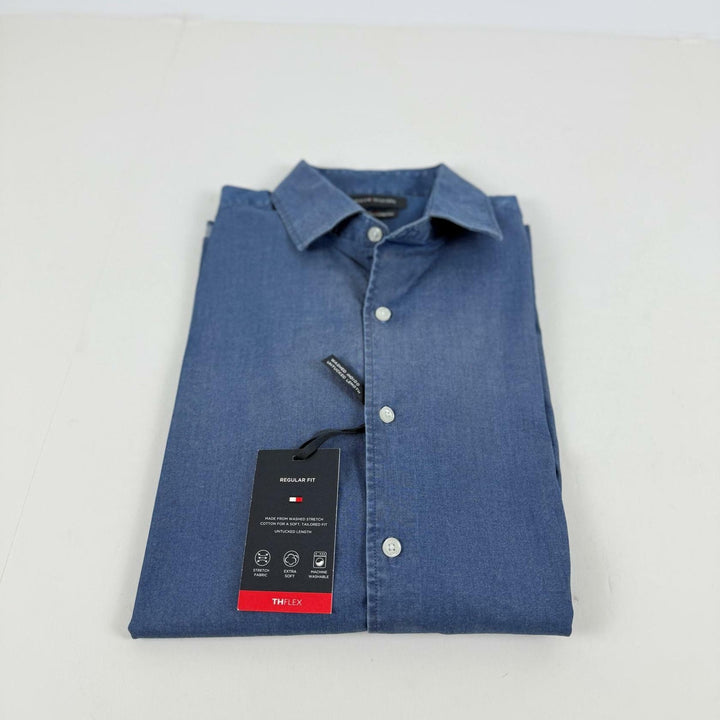 Translation missing: en.Tommy Hilfiger Men's Flex Reg Fit Washed Untucked Dress Shirt Blue-16-16.5 32/33
