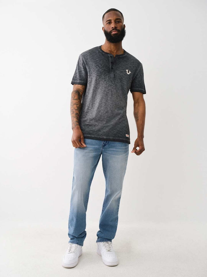 Translation missing: en.True Religion Henley Shirt Men's Small Jet Black Short Sleeve Dyed Embro Cotton