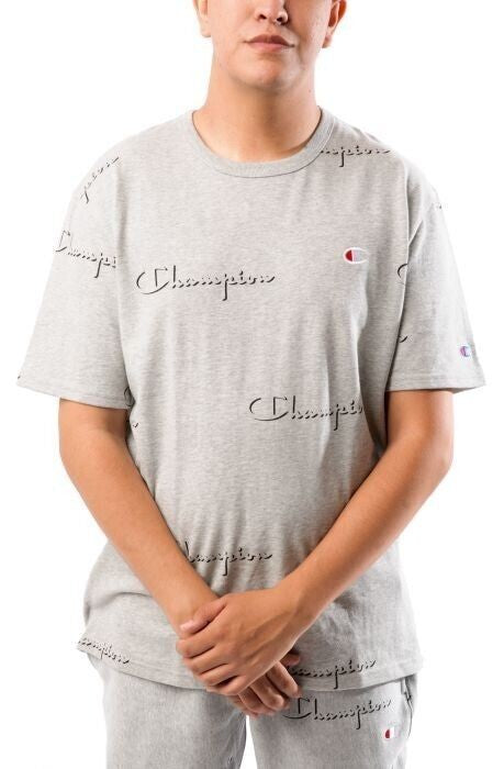 Translation missing: en.Champion Men's Heritage AOP Short Sleeve Tee Script Dropshadow Oxford Gray-Large