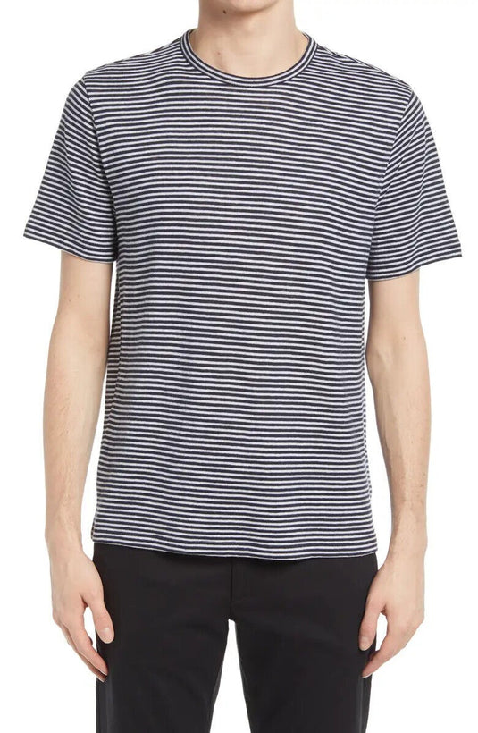 Translation missing: en.Vince Men's Linen &amp; Cotton Stripe T-Shirt in Blue, Size Small