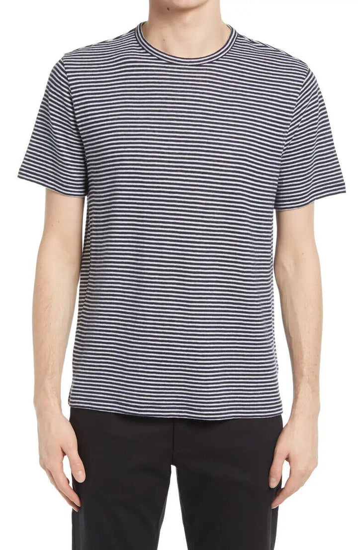 Translation missing: en.Vince Men's Linen &amp; Cotton Stripe T-Shirt in Blue, Size Small