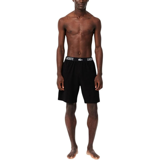 Translation missing: en.Lacoste Mens Straight Fit Logo Band Pajama Shorts Black-Size Medium Cotton Blend