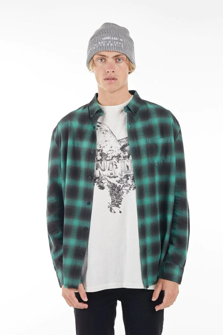 Translation missing: en.nANA jUDY Men's Fulton Flannel Frayed Hem Shirt in Emerald Green-Small