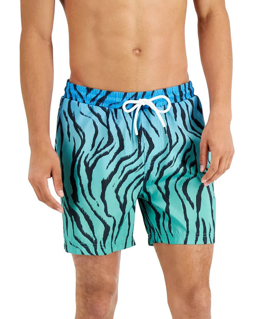 Translation missing: en.INC Men's Regular-Fit Quick-Dry Ombre Zebra-Print 5" Swim Trunks Turquoise-XL