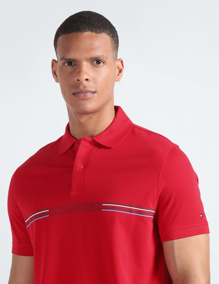 Translation missing: en.Tommy Hilfiger Men's Striped Chest Short Sleeve Polo Shirt - Primary Red-2XL