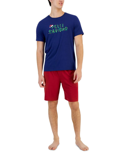 Translation missing: en.Club Room Men's Holiday 2-Pc. Graphic T-Shirt &amp; Solid Pajama Shorts Set Blue-Sm