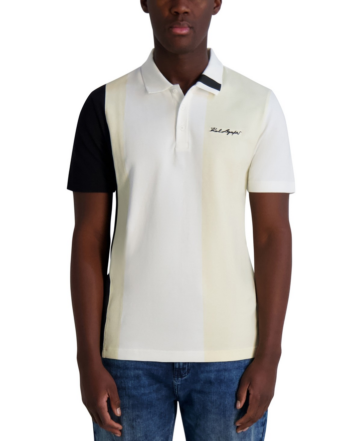 Translation missing: en.Karl Lagerfeld Men's Regular-Fit Colorblocked Polo Shirt Black White-2XL