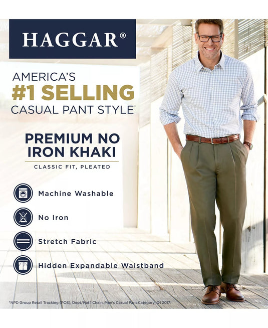 Translation missing: en.Haggar Men's Premium No Iron Khaki Classic Fit Pleat Pants Stretch Khaki-32x30