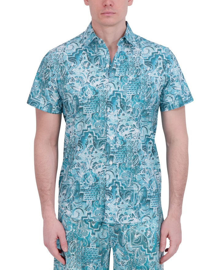 Translation missing: en.Robert Graham Men's Short Sleeve Button-Front Tropical Pocket Shirt Blue-Small