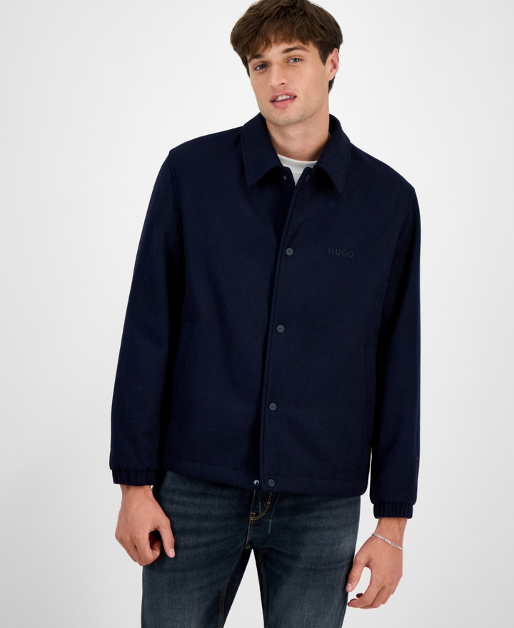 Translation missing: en.Hugo Boss Men's Baksi Slim-Fit Coach Jacket Poly/Wool Blend Navy-XL