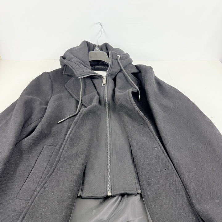 Translation missing: en.Sam Edelman Men's Hooded Wool Blend Coat With Bib - Black-Size XL