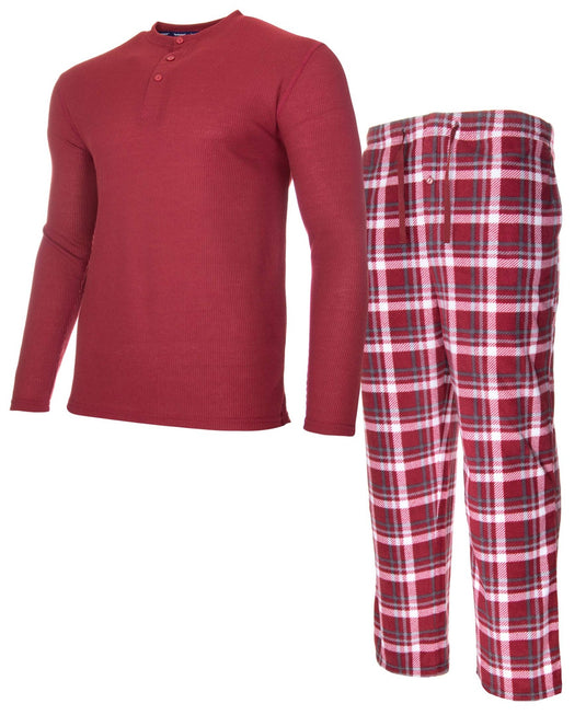 Translation missing: en.isotoner Mens Thermal Sleep Set Soft Jersey Knit Top Flannel Bottom Red-Large