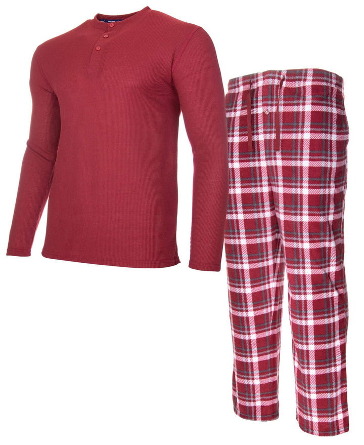 Translation missing: en.isotoner Mens Thermal Sleep Set Soft Jersey Knit Top Flannel Bottom Red-Large