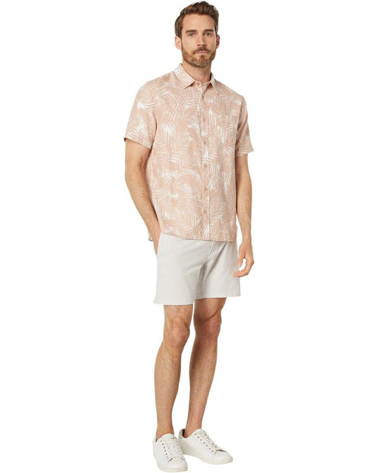 Translation missing: en.Vince Men's Linen Blend Palm Print Short Sleeve Shirt in Dk Rosewater - Size XL
