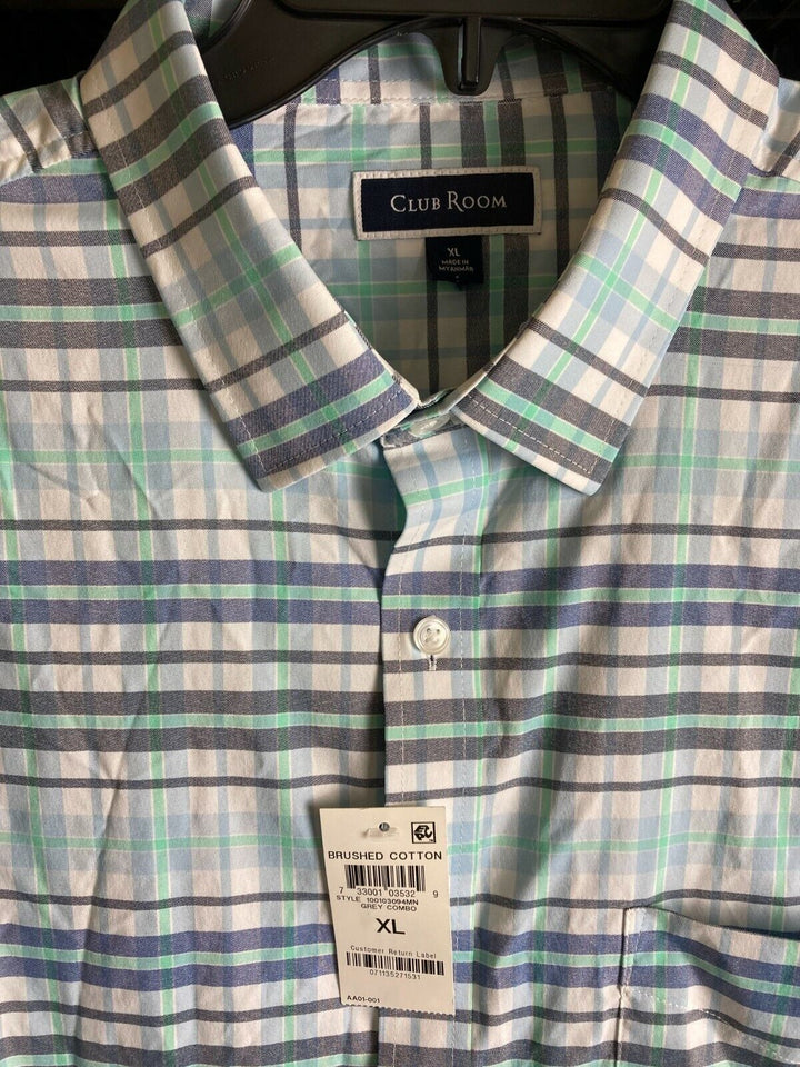 Translation missing: en.Club Room Men's Soft Brushed  Plaid Shirt Grey Combo-Size XLarge