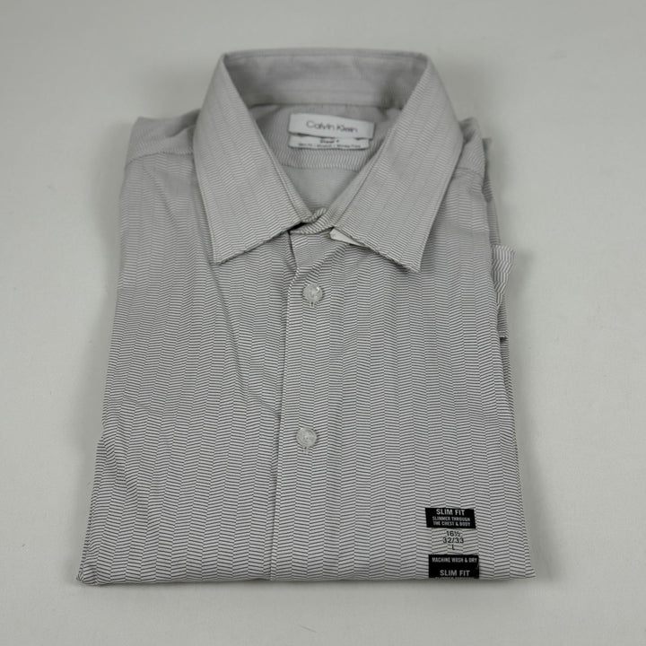 Translation missing: en.Calvin Klein Mens Steel Reg Fit Stretch Wrinkle Free Dress Shirt Grey-16.5 32/33