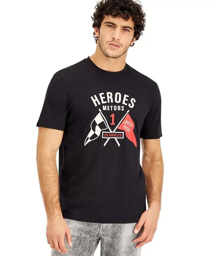 Translation missing: en.Heroes Motors Men's Cotton Crew Neck Flagged T-Shirt in Black-Large