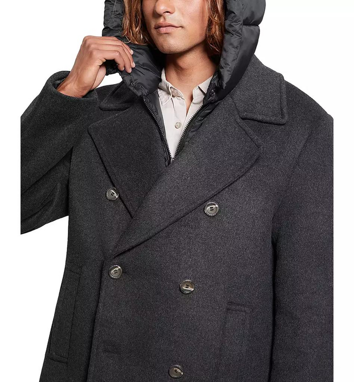 Translation missing: en.Guess Men's Jeff DB Peacoat Removable Nylon Hooded Inset Downey Heather Grey-2XL