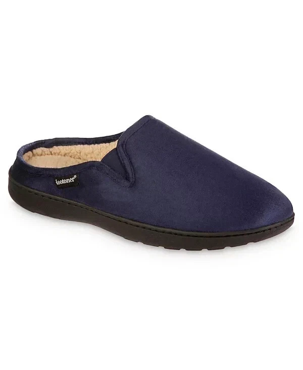Translation missing: en.isotoner Advanced Memory FoamMicrosuede Hoodback Slip Men's Slippers Navy-Med8-9
