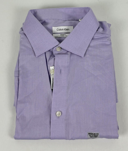 Translation missing: en.Calvin Klein Mens SteelPlus Reg Fit Modern Pin Cord Dress Shirt Lilac-16.5 32/33