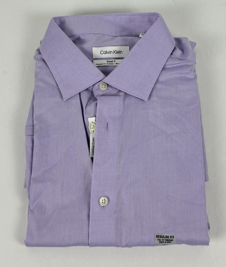 Translation missing: en.Calvin Klein Mens SteelPlus Reg Fit Modern Pin Cord Dress Shirt Lilac-16.5 32/33