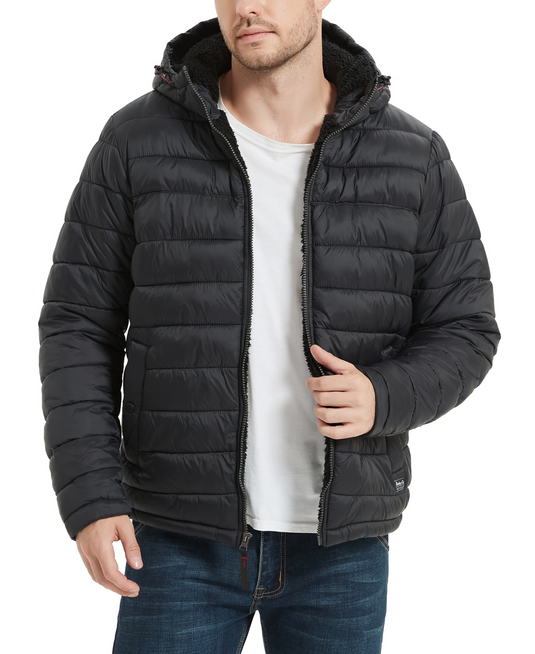 Translation missing: en.Hawke &amp; Co. Men's Sherpa Lined Hooded Puffer Jacket - Black-Large