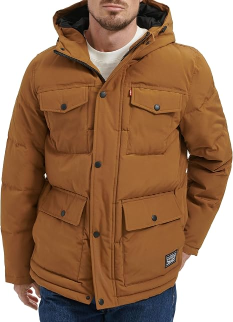 Translation missing: en.Levi's Men's Quilted Four Pocket Parka Hoody Jacket - Worker Brown-2XL