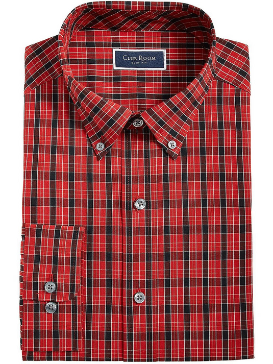 Translation missing: en.Club Room Men's Slim Fit Plaid Dress Shirt Red/Black-S 14-14.5 32/33