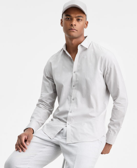 Translation missing: en.Alfani Men's Long-Sleeve Micro Chevron Shirt - Gray Fog - XL
