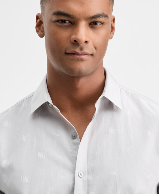 Translation missing: en.Alfani Men's Long-Sleeve Micro Chevron Shirt - Gray Fog - XL