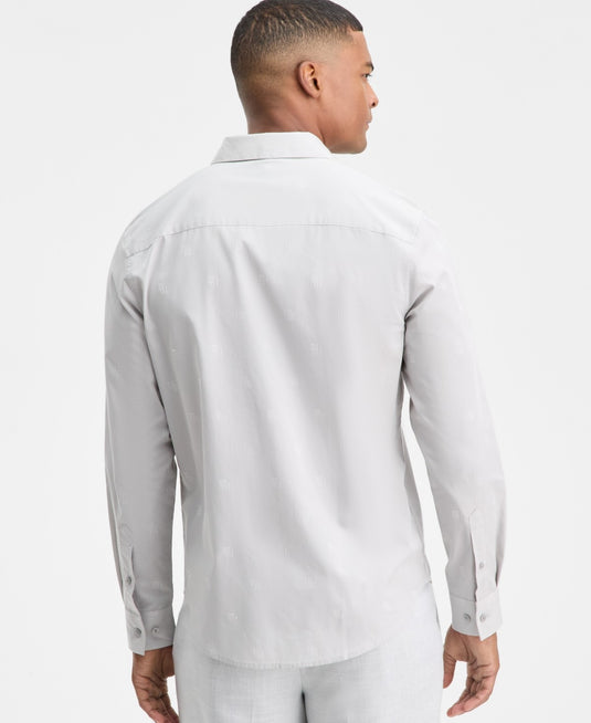 Translation missing: en.Alfani Men's Long-Sleeve Micro Chevron Shirt - Gray Fog - XL