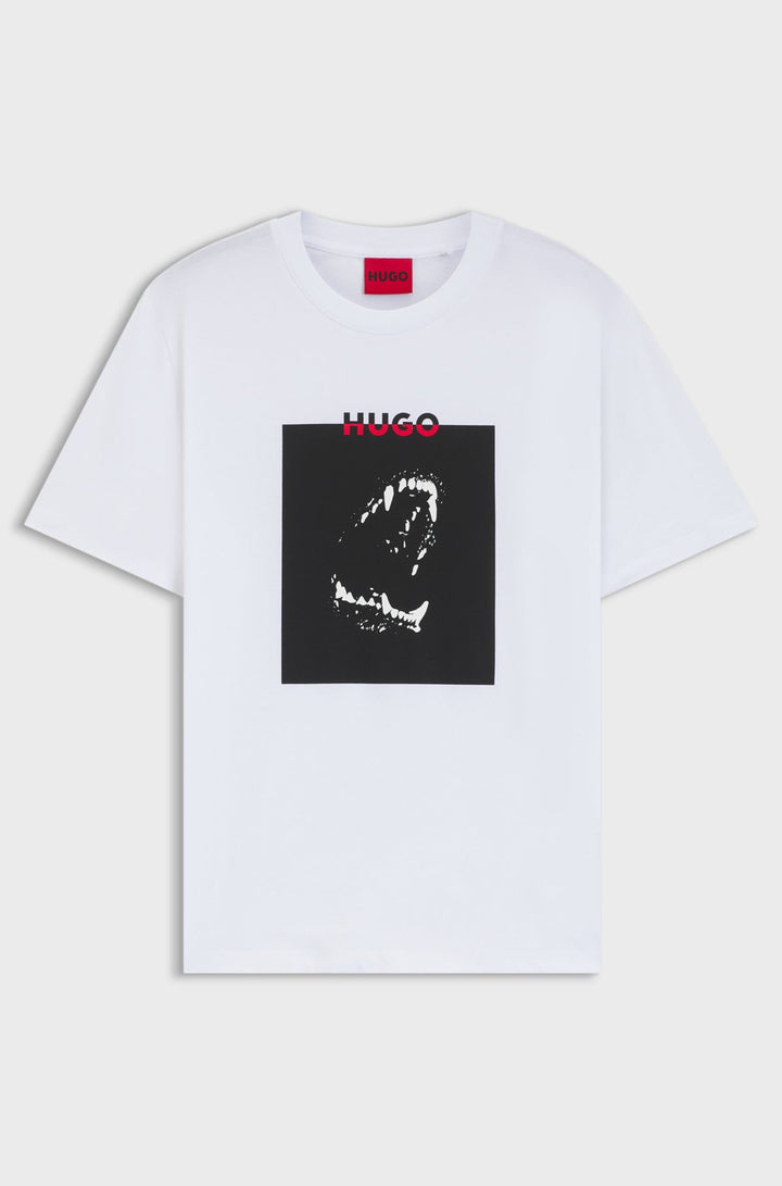 Translation missing: en.Hugo Boss Mens Dobero Short Sleeve Crewneck Dog Fangs Graphic T-Shirt White-Smal