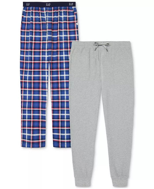 Translation missing: en.Gap Mens 2Pk. Waffle-Knit Jogger-Leg Pajama Pants Gray Heather/Blue Plaid-Large
